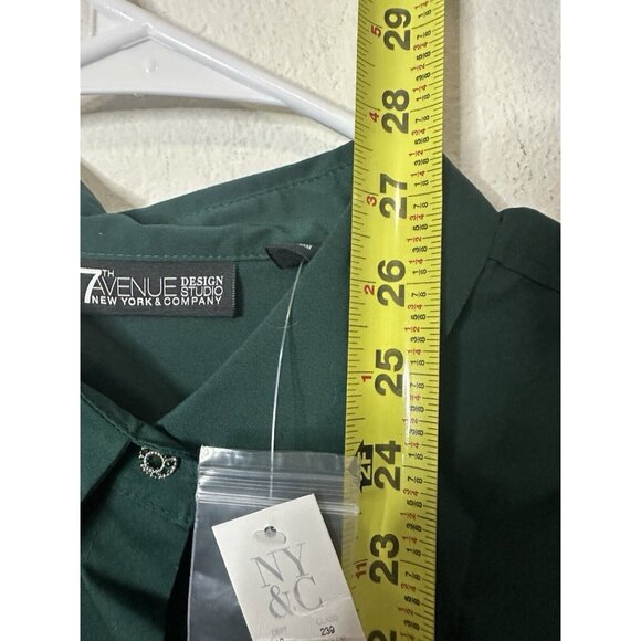 New York And Company 7th Avenue Dark Green Long Sleeve Button Up Shirt Sz Large - Picture 9 of 10